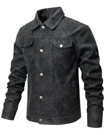 Men's Lapel Leather Jacket Chest Button Pocket Casual Slim Fit