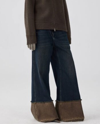 Brown Blue Nano Water Foot Washing Mouth Reverse Stitching Raw Hem Jeans