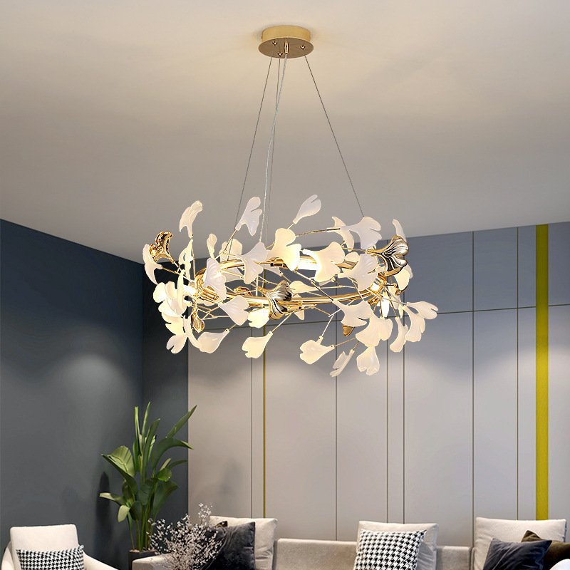Minimalist Art Chandelier With Ginkgo Leaf Design