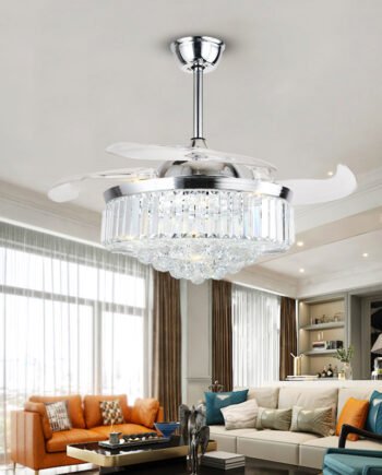 Crystal Fan Lights European Ceiling Fan Lights Living Room Bedroom Dining Room Invisible Led Fan Chandelier All Copper