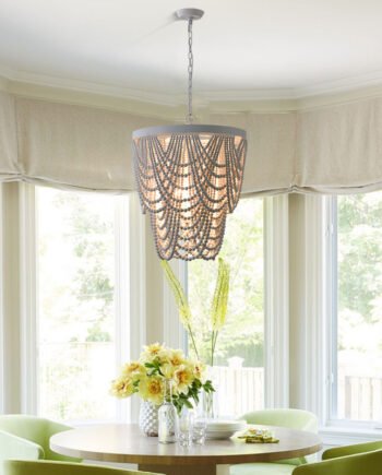 Bohemian Style Wooden Bead Chandelier In Living Room