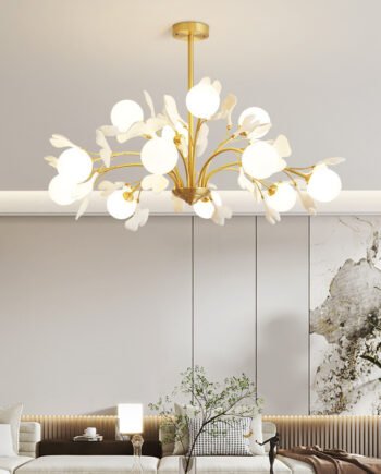 Ginkgo Leaf Branch-Style All-Copper Living Room Chandelier