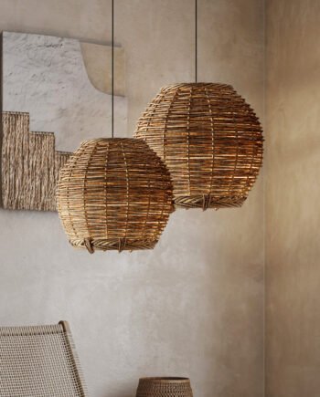 Rattan Chandelier At The Bedside Of Wabi Sabi B&B Study Room